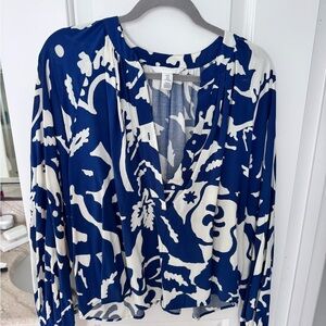 H&M Blue and White Floral Blouse